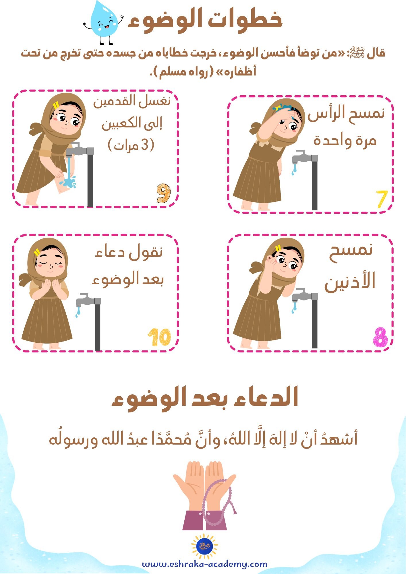 نشاط ترتيب خطوات الوضوء للأطفال — ورقة عمل تفاعلية مجانية من إشراقة